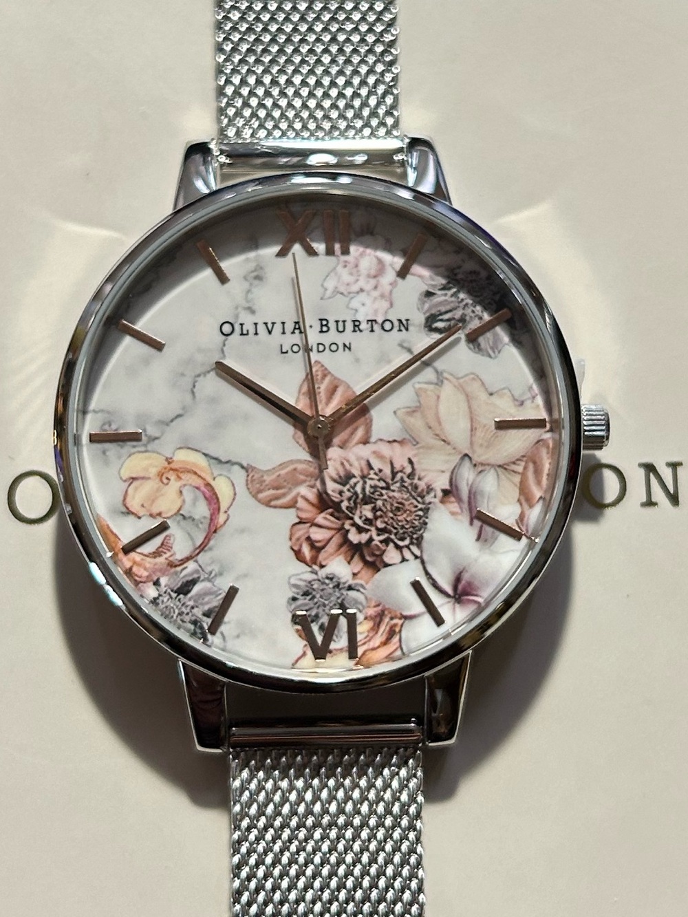 Olivia Burton Marble Florals Watch With 38mm Grey Marble design Floral Face